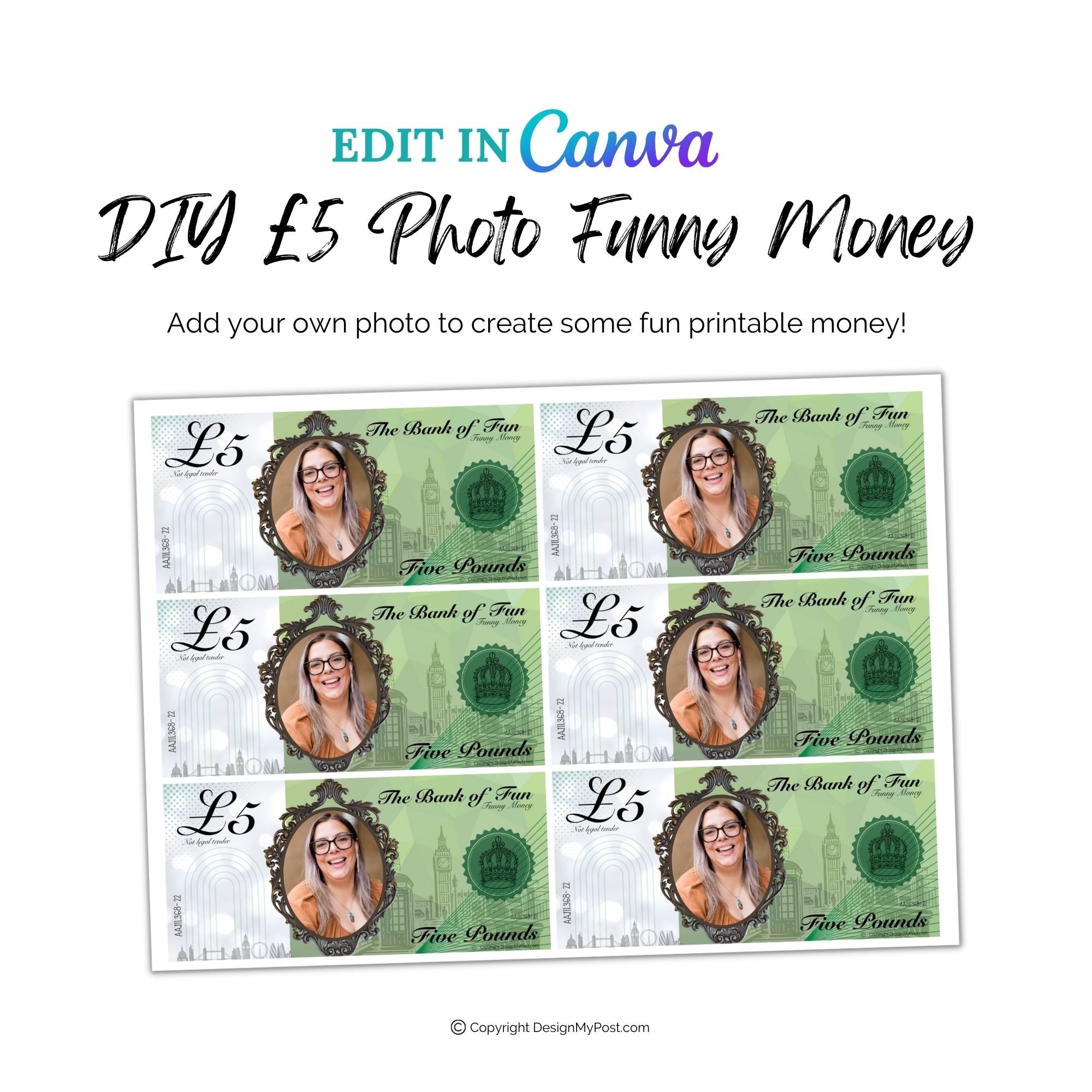 Personalised Face On Money 5 Pound Note Printable Fun Cash Add Photo To Create Play Money Great For Party Nights Casino Nights Birthdays Etsy Canada