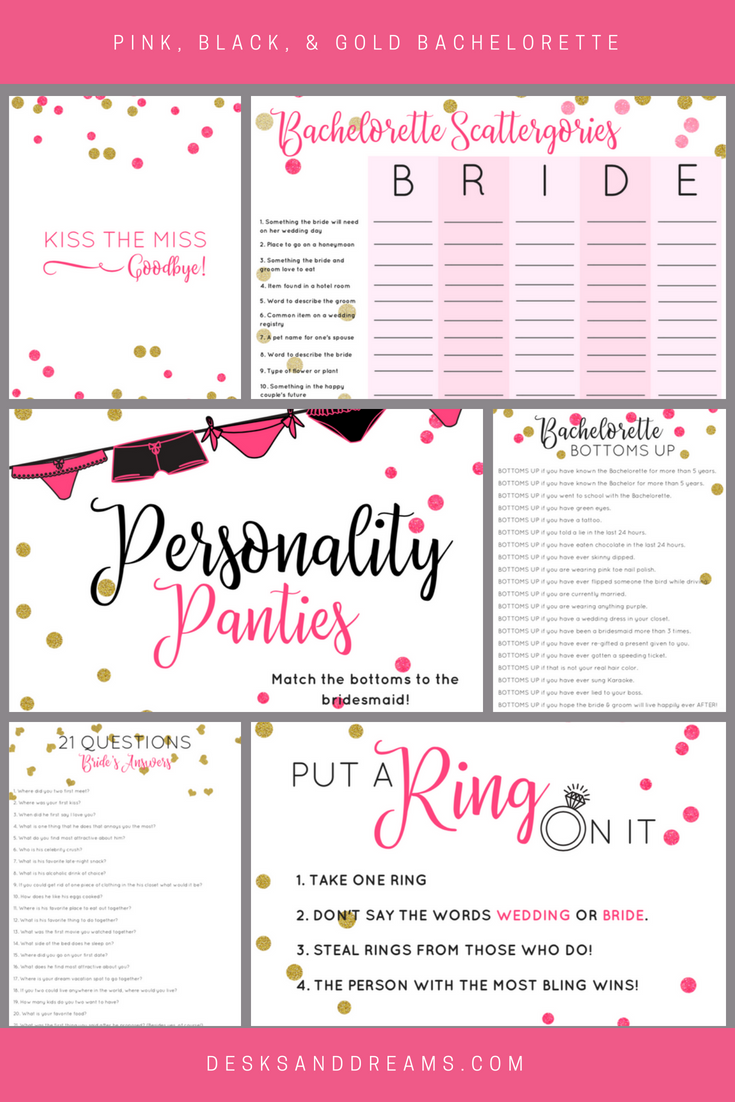 Pink Black Gold Bachelorette Printable Freebies Desks Dreams