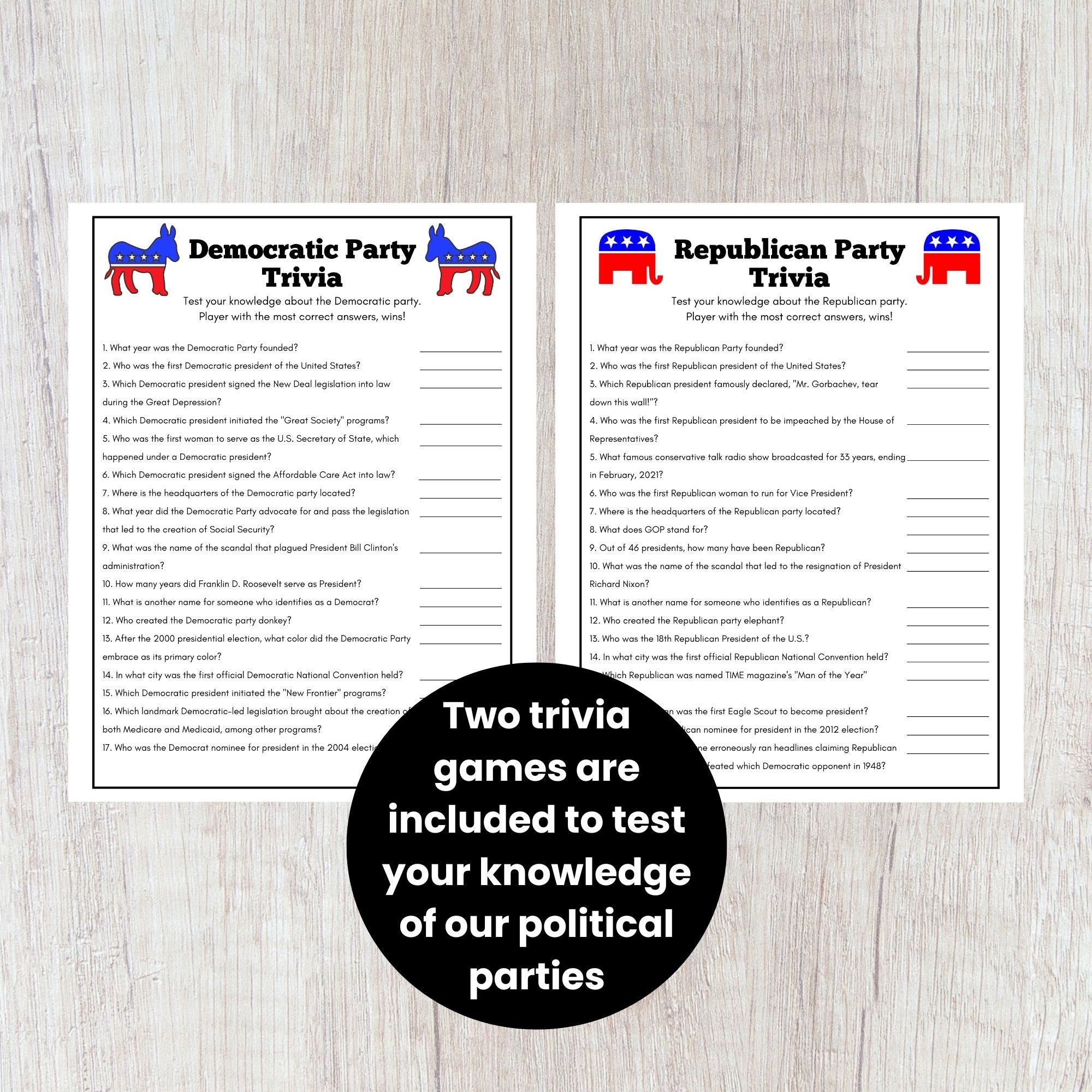 Political Party Trivia Game Bundle Republican Party Trivia Game Democratic Party Trivia Game 2024 Election Game Election Party Game Etsy