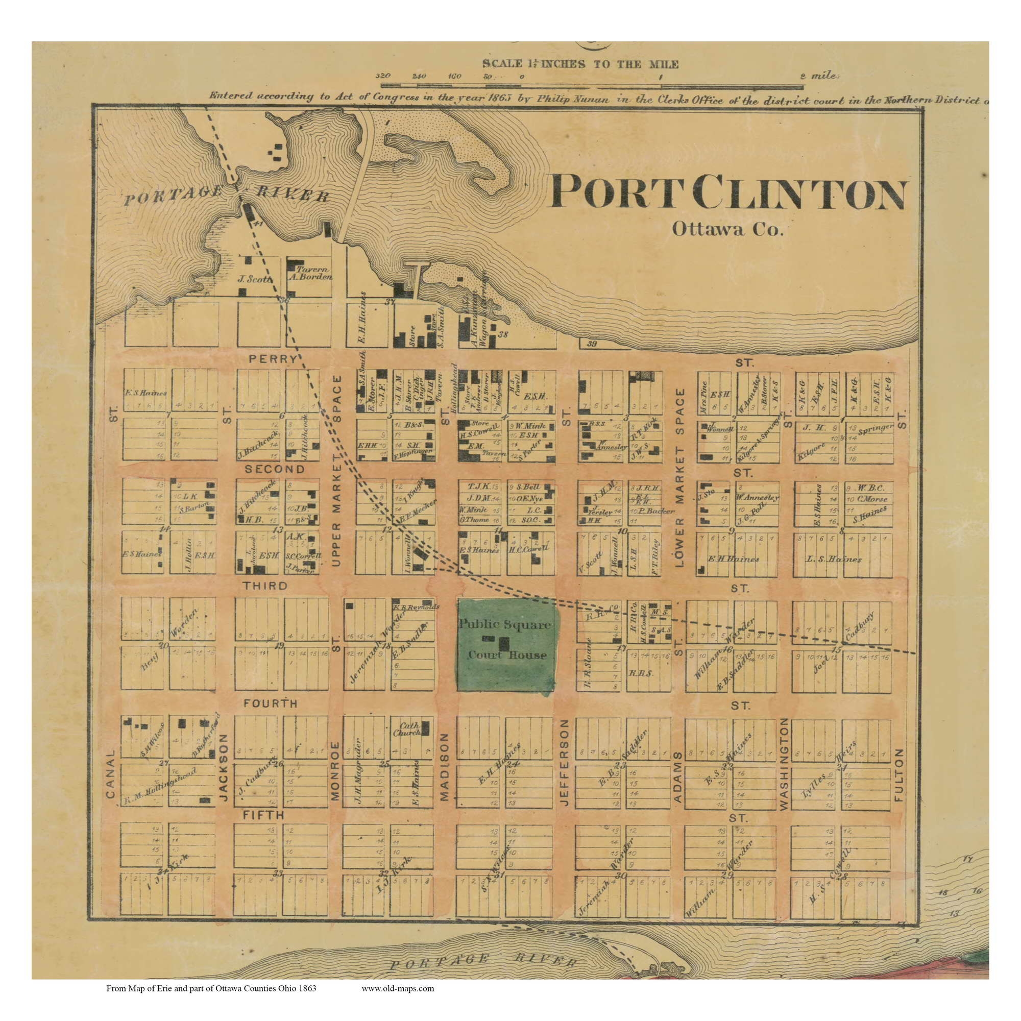 Port Clinton Portage Ohio 1863 Old Town Map Custom Print Ottawa Co OLD MAPS