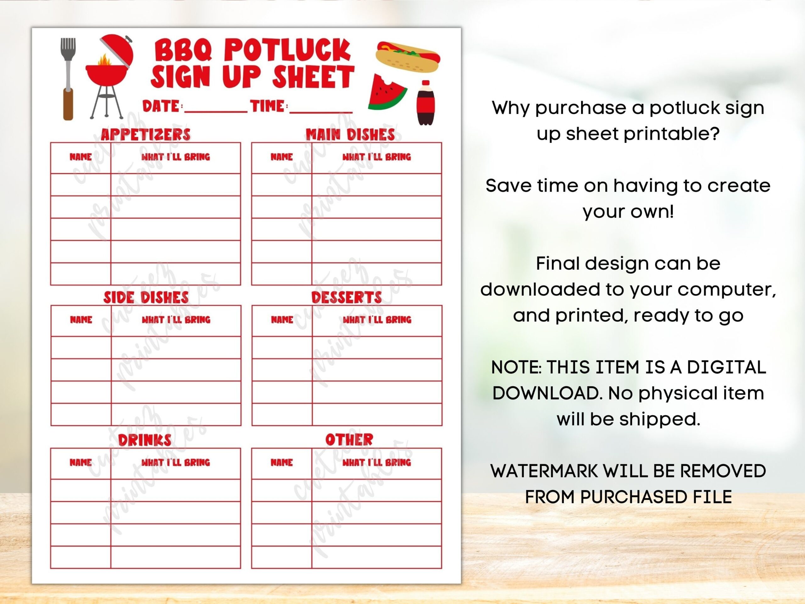 Free Printable Bbq Sign Up Sheet