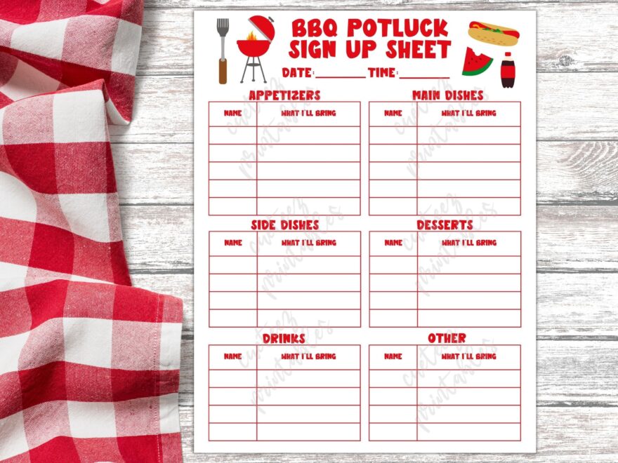 Potluck Sign Up Sheet Printable For BBQ Potluck Party Sign Up For Potluck Lunch Dinner What To Bring Instant Download PDF Etsy