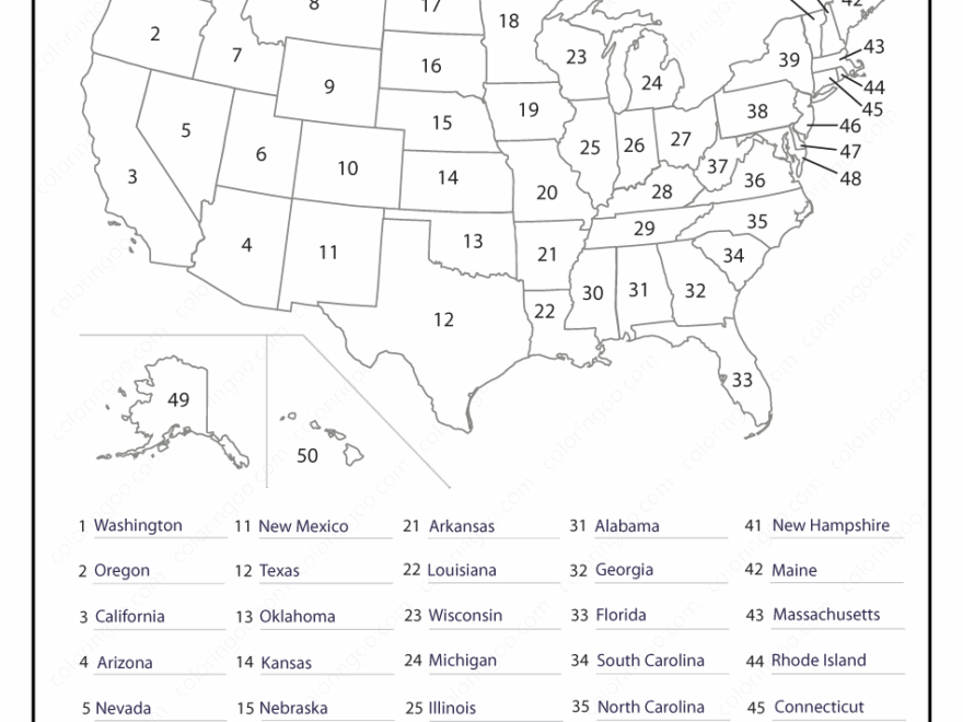 Printable 50 States In United States Of America Map