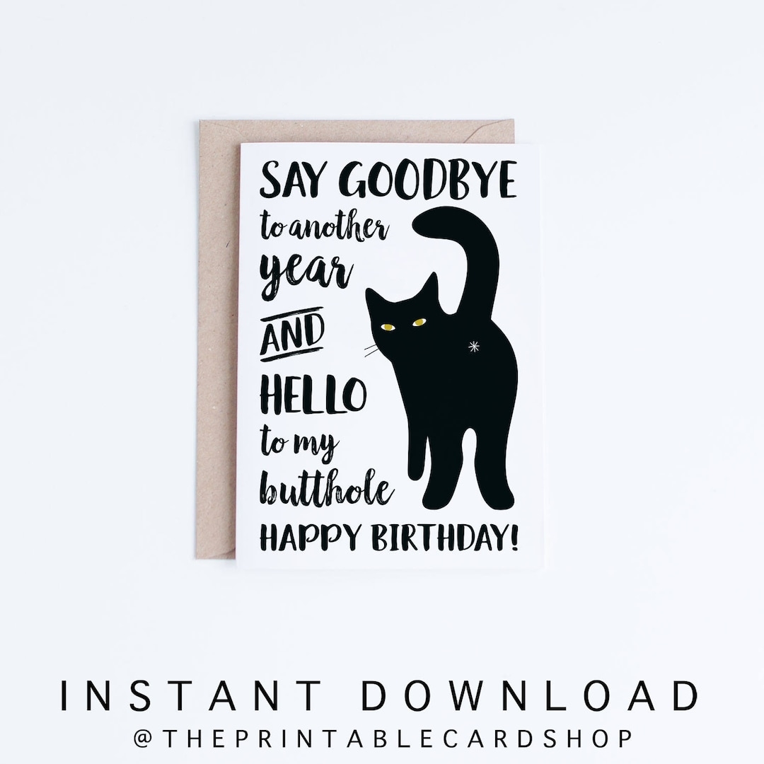 Printable Cat Birthday Cards Black Cat Funny Birthday Cards Rude Butthole For Her For Him For Friend Cat Lovers Instant Download Etsy UK
