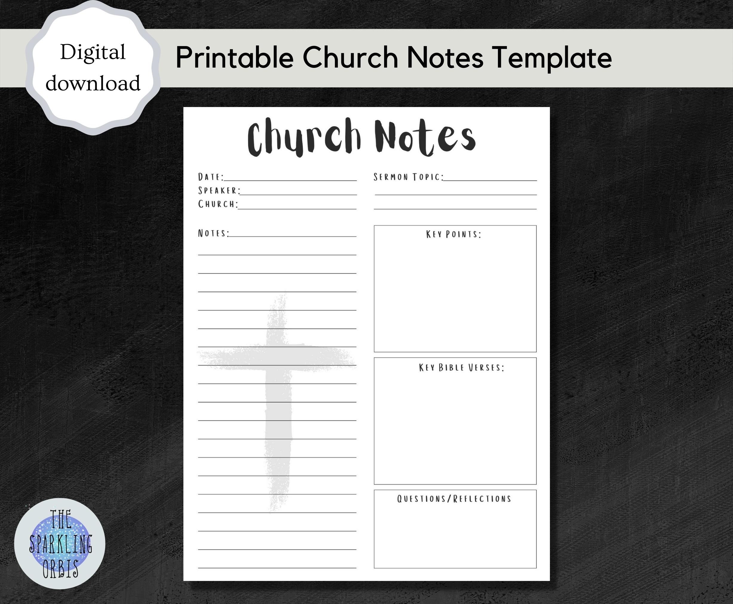 Printable Church Notes Template Sermon Notes Church Notes PDF Letter And A4 Sizes Etsy