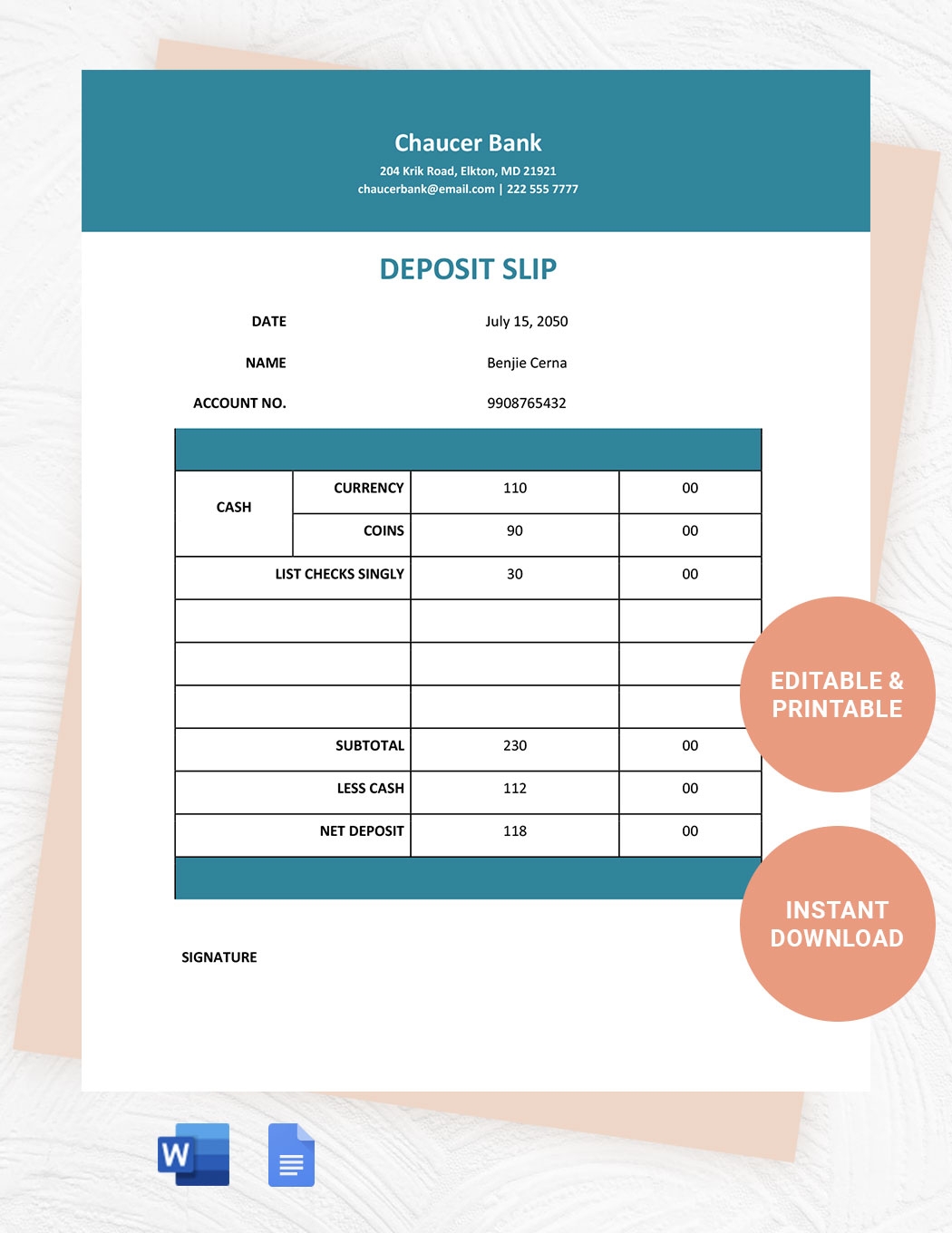 Printable Deposit Slips For Students