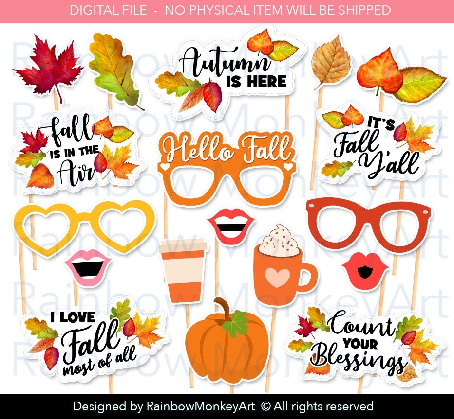 Printable Fall Photo Booth Props Fall Wedding Photobooth Props Fall Festival Fall Photobooth Props Etsy