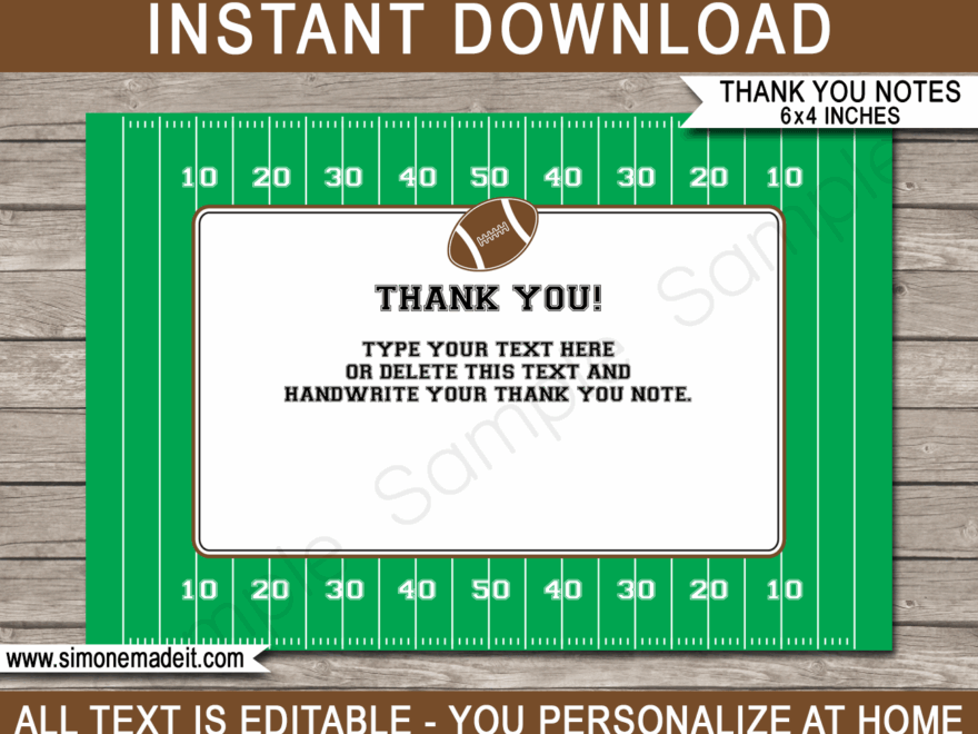 Printable Football Party Thank You Cards Template Football Theme