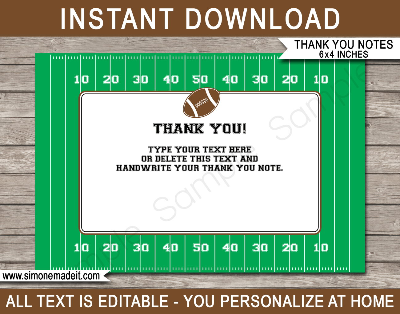 Printable Football Party Thank You Cards Template Football Theme