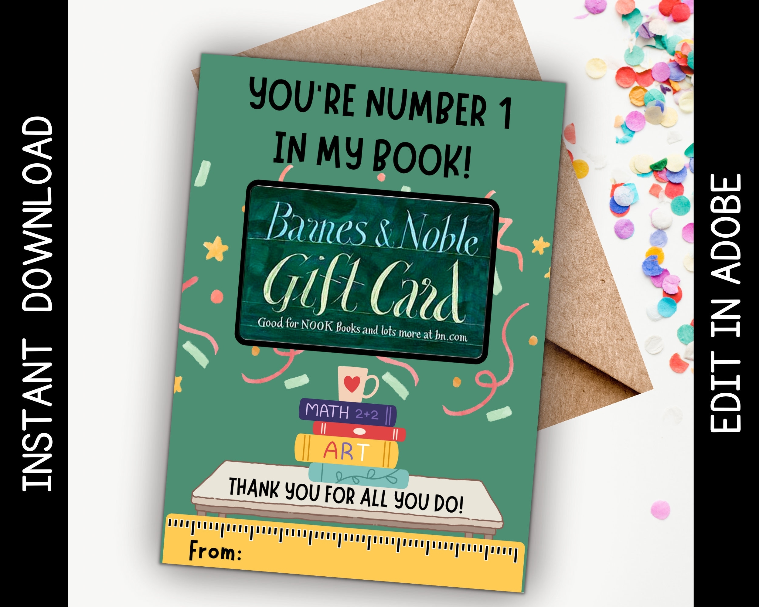 Printable Gift Card Holder For Teacher Barnes Noble Gift Number 1 In My Book Teacher Appreciation Gift Editable Instant Download Etsy Sweden