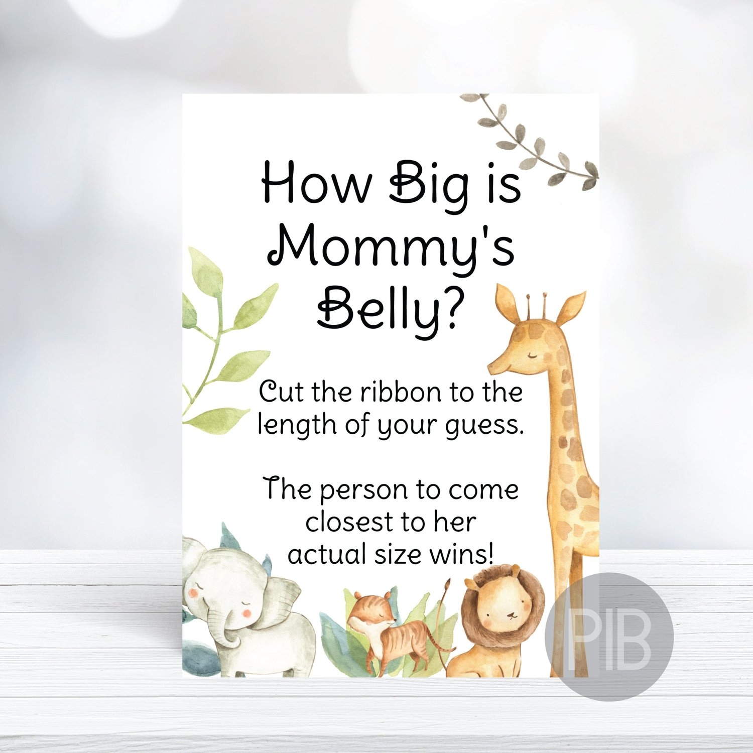 Printable How Big Is Mommy s Belly Jungle Animals Baby Shower Game Sign