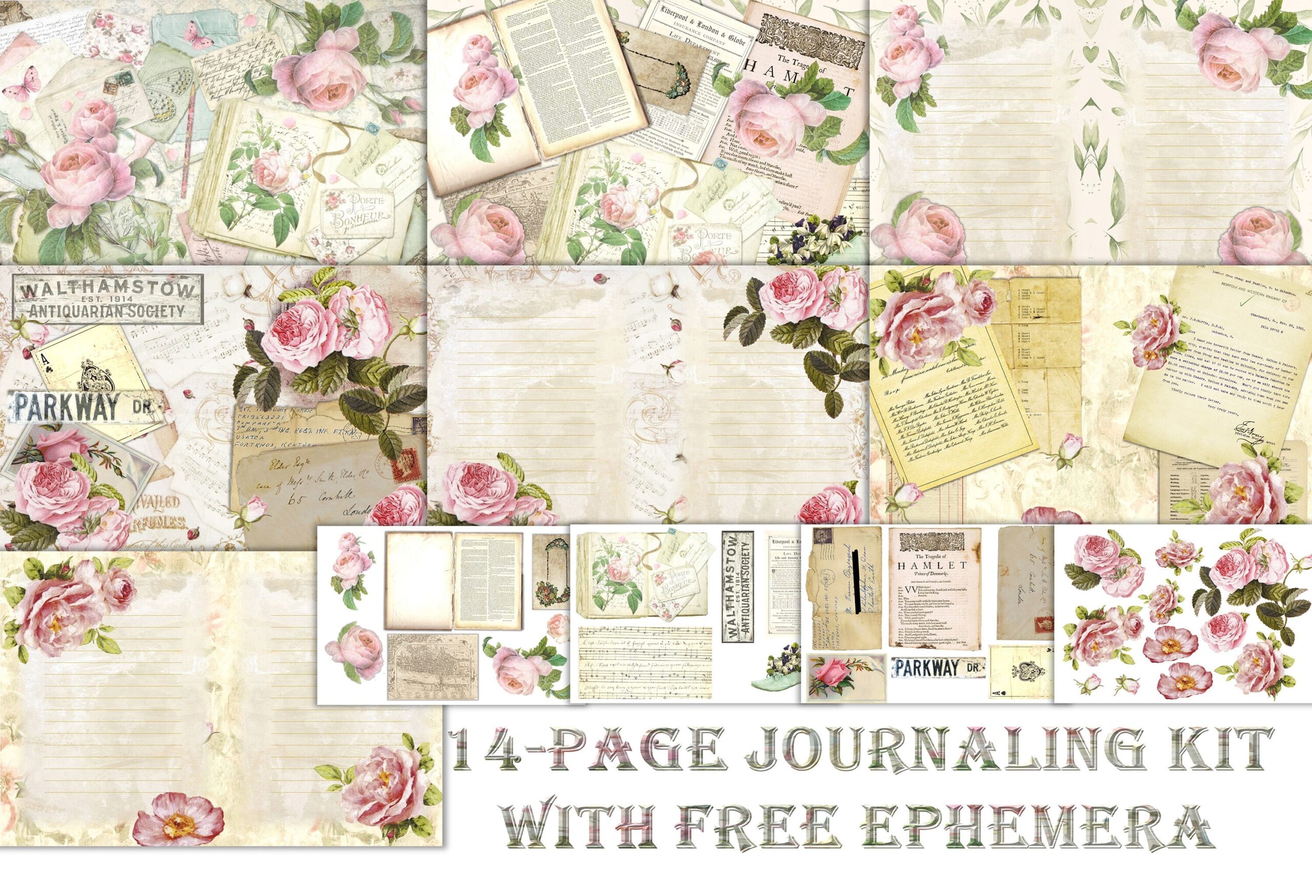 Printable Junk Journal With FREE Ephemera And Clipart Commercial Use By The Paper Princess TheHungryJPEG