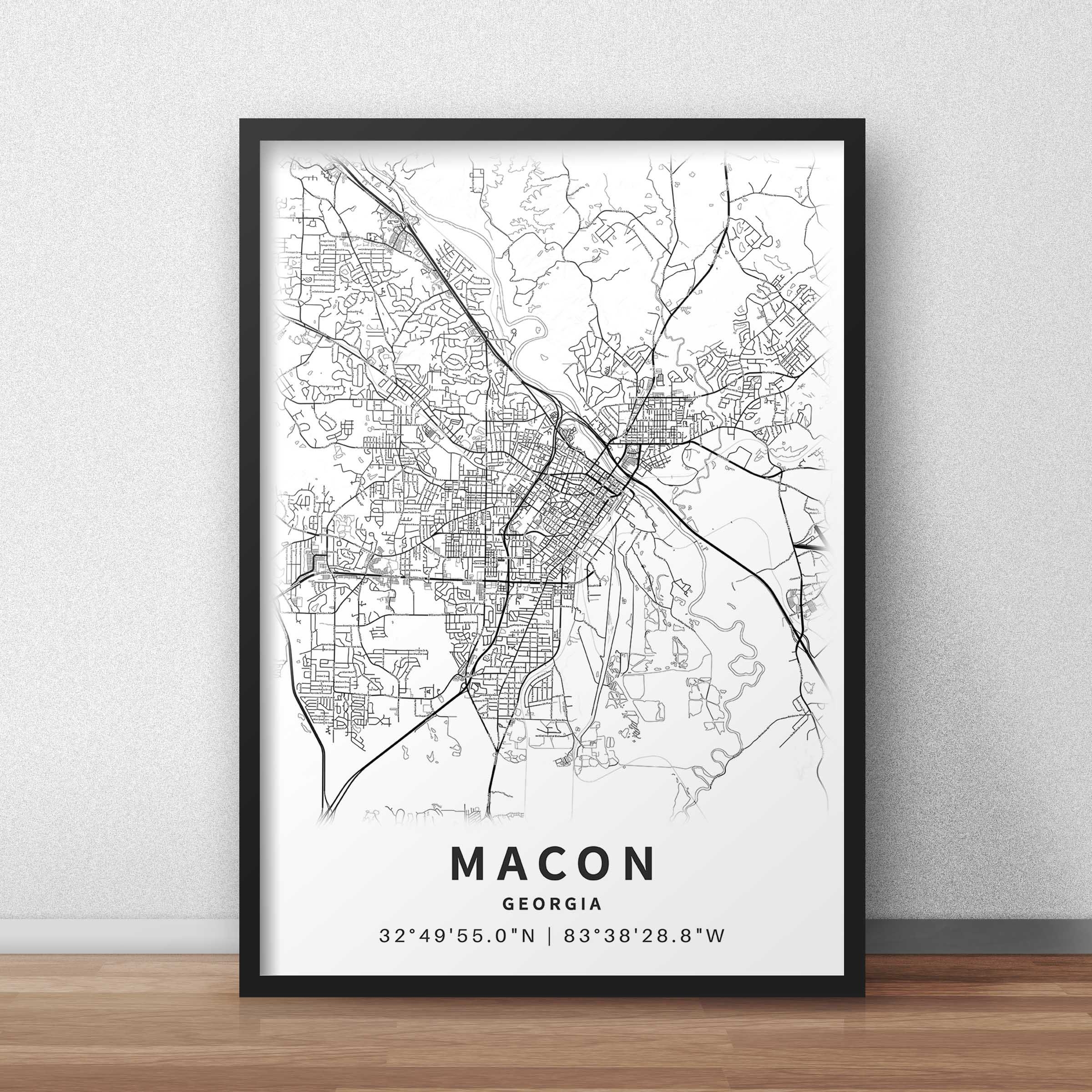 Printable Map Of Macon Georgia USA With Street Names Instant Download City Map Travel Gift City Poster Road Map Print Wall Art Etsy Australia