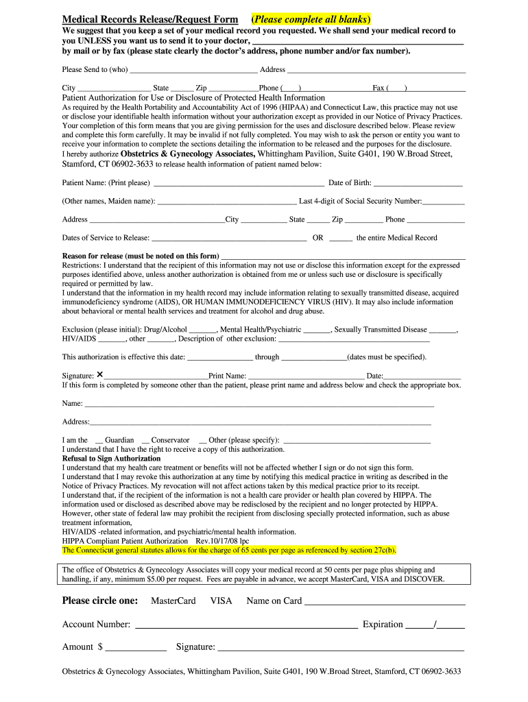 Printable Medical Records Release Form Fill Online Printable Fillable Blank PdfFiller