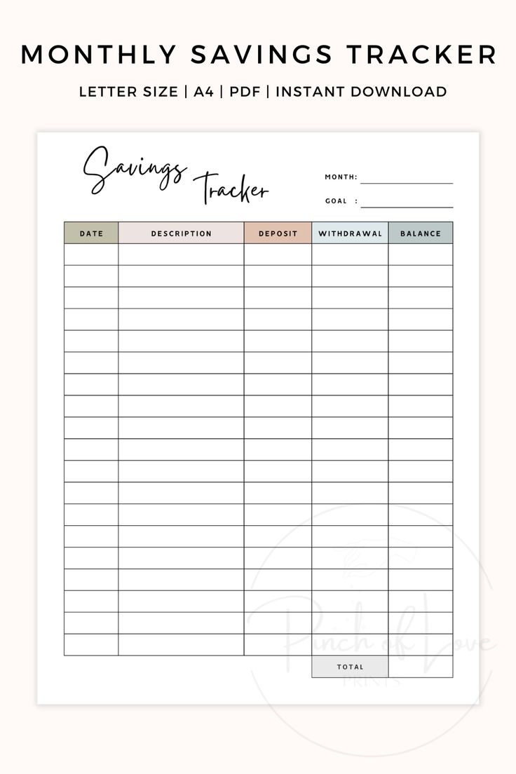 Printable Monthly Savings Tracker Track Your Savings Reach Your Goals Monthly Savings Plan