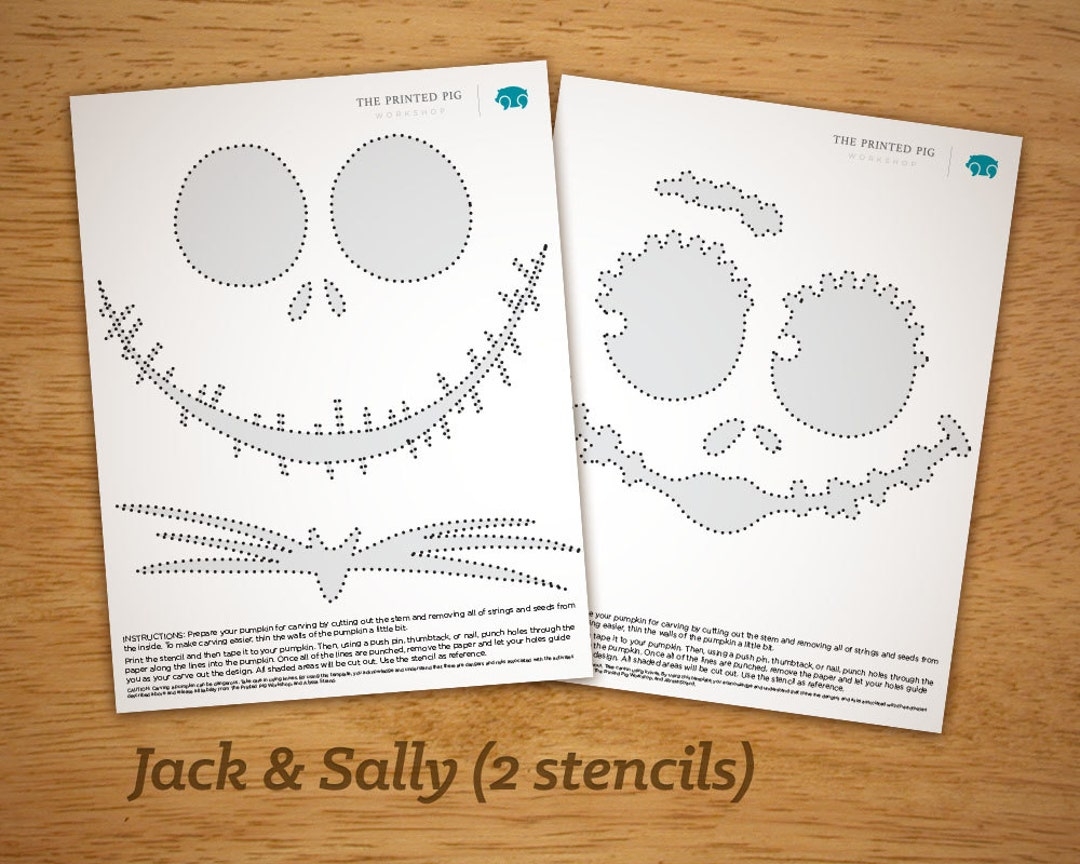 Printable Pumpkin Carving Pattern Jack Sally Nightmare Before Christmas Set Etsy UK