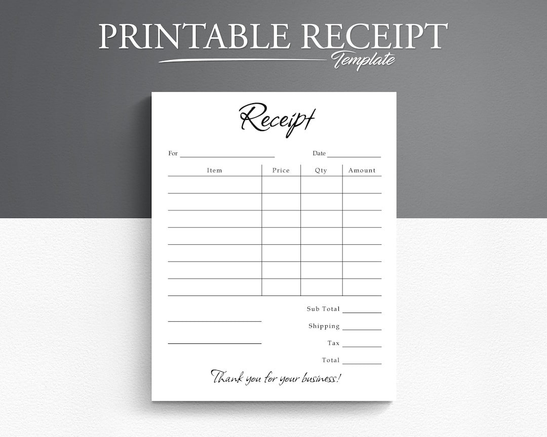 Printable Receipt Form Small Business Receipt Sales Receipt Etsy