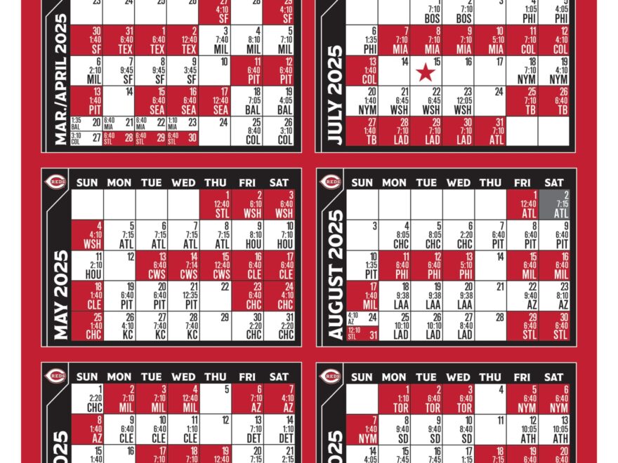 Printable Schedule Schedule Cincinnati Reds