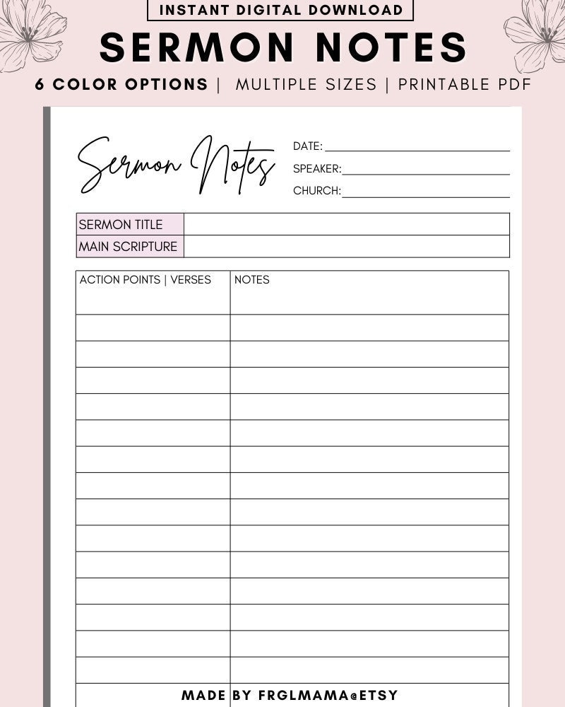 Printable Sermon Notes Sermon Summary Note Christian Planner Printable Cornell Sermon Notes Goodnotes Sermon Note Templates PDF Download Etsy