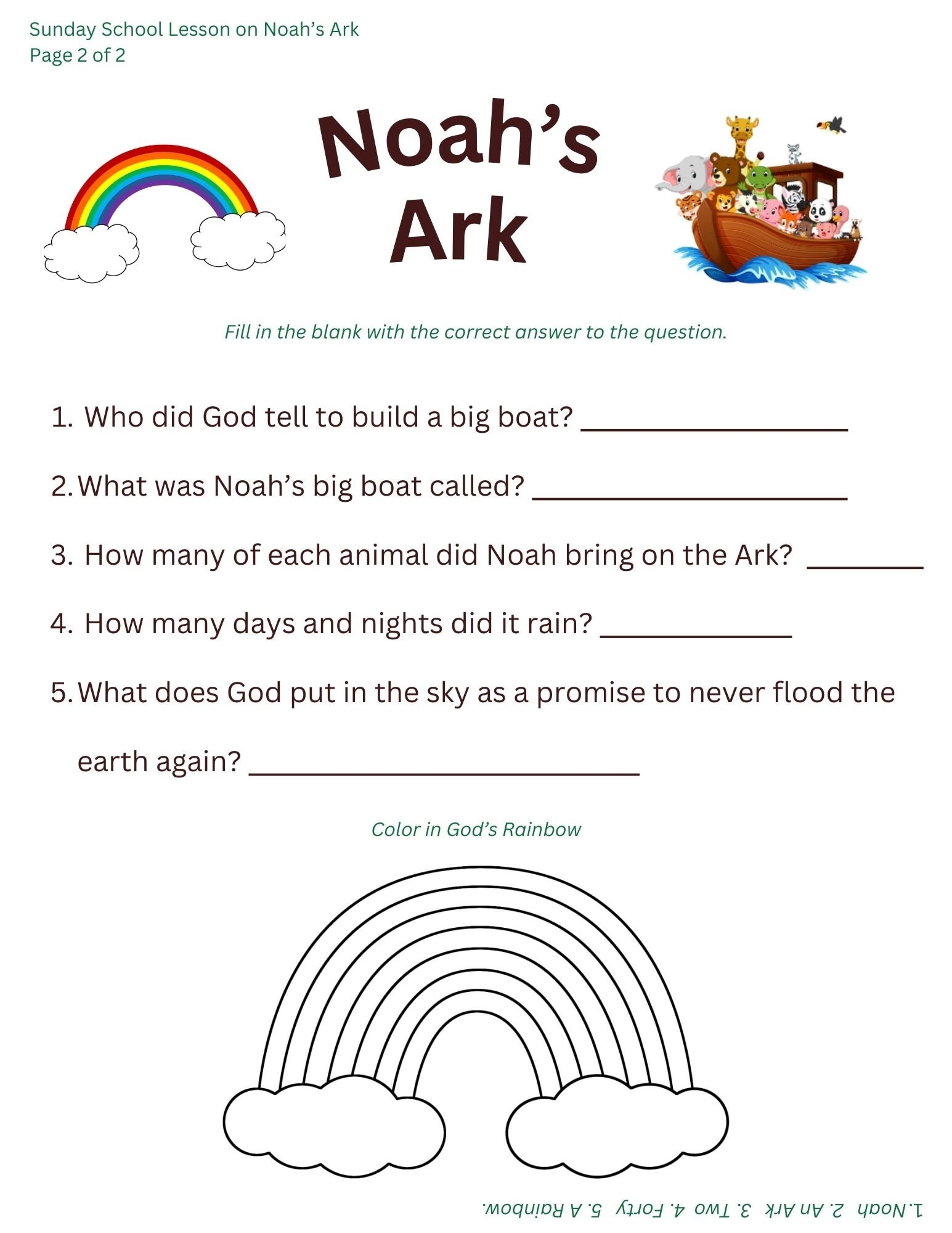 Printable Sunday School Lesson On Noah s Ark Etsy