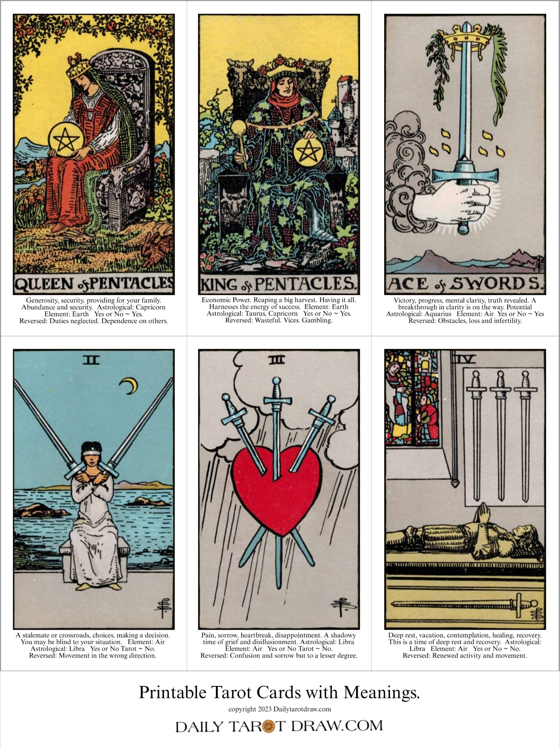 Printable Tarot Cards With Meanings
