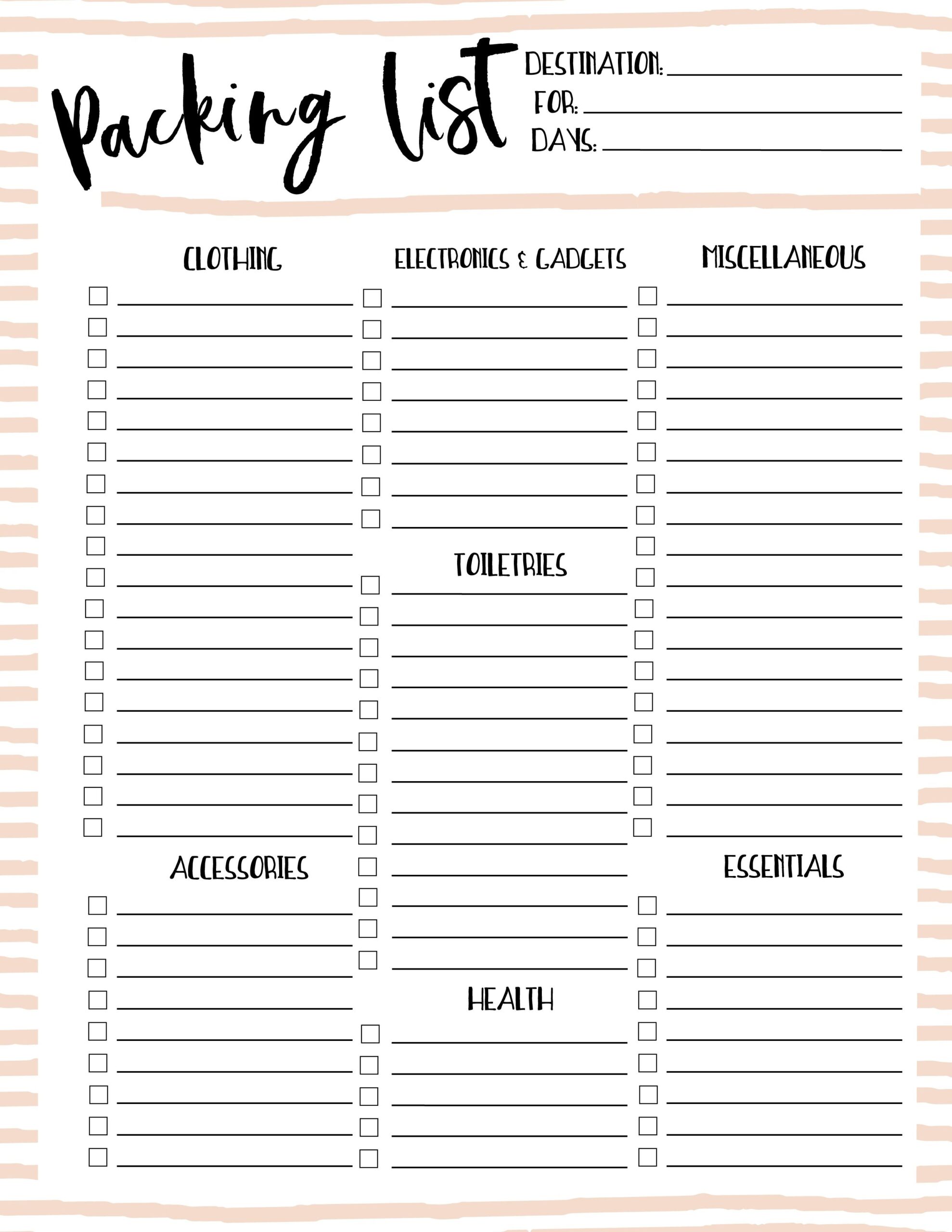 Printable Vacation List Printable Party Favors