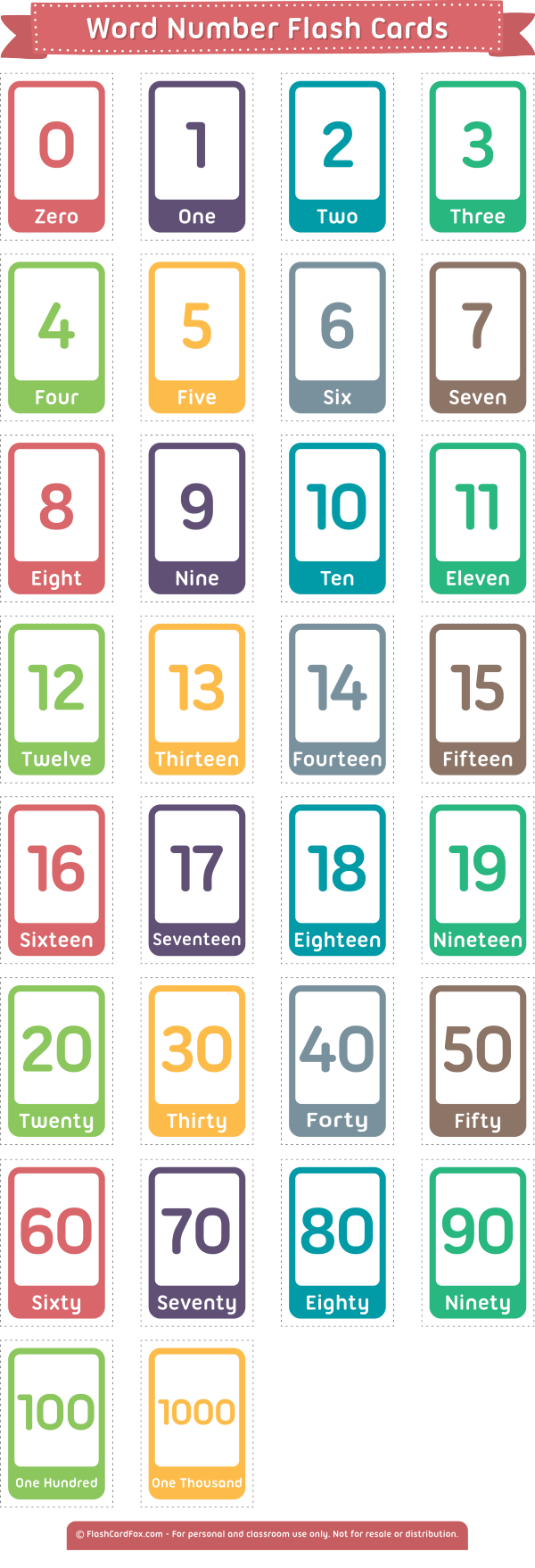 Printable Word Number Flash Cards