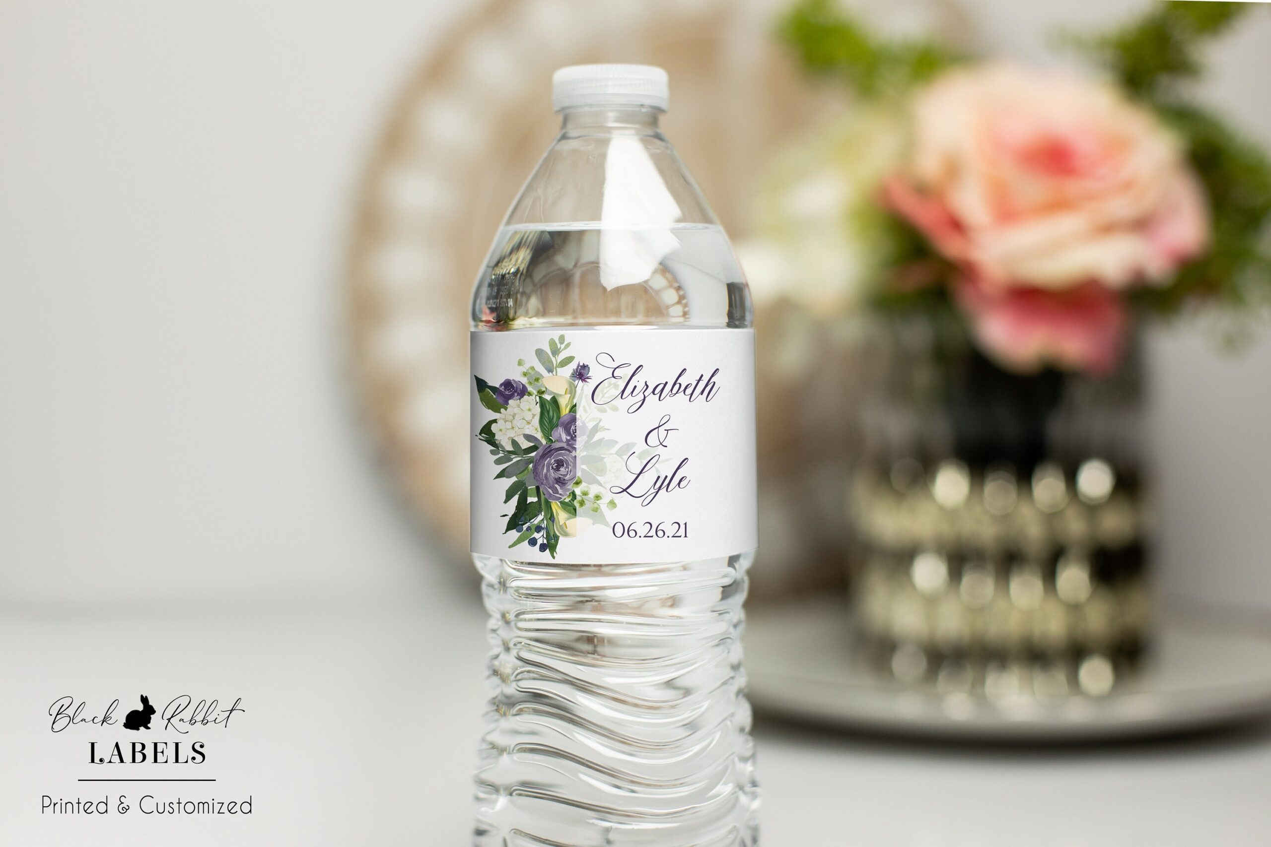 Printed Personalized Water Bottle Labels Wedding Favors 2 x8 5 Self stick Labels Purple Flowers And Calla Lily PC21 Etsy