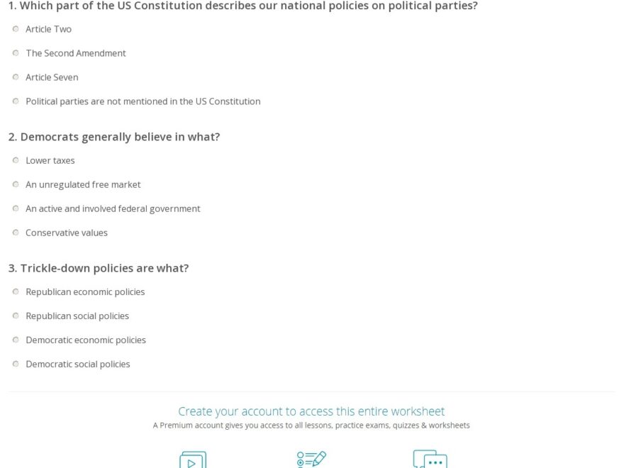 Quiz Worksheet Republican Democrat Social Beliefs Study