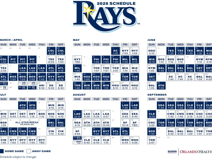 Rays Printable Schedule Tampa Bay Rays