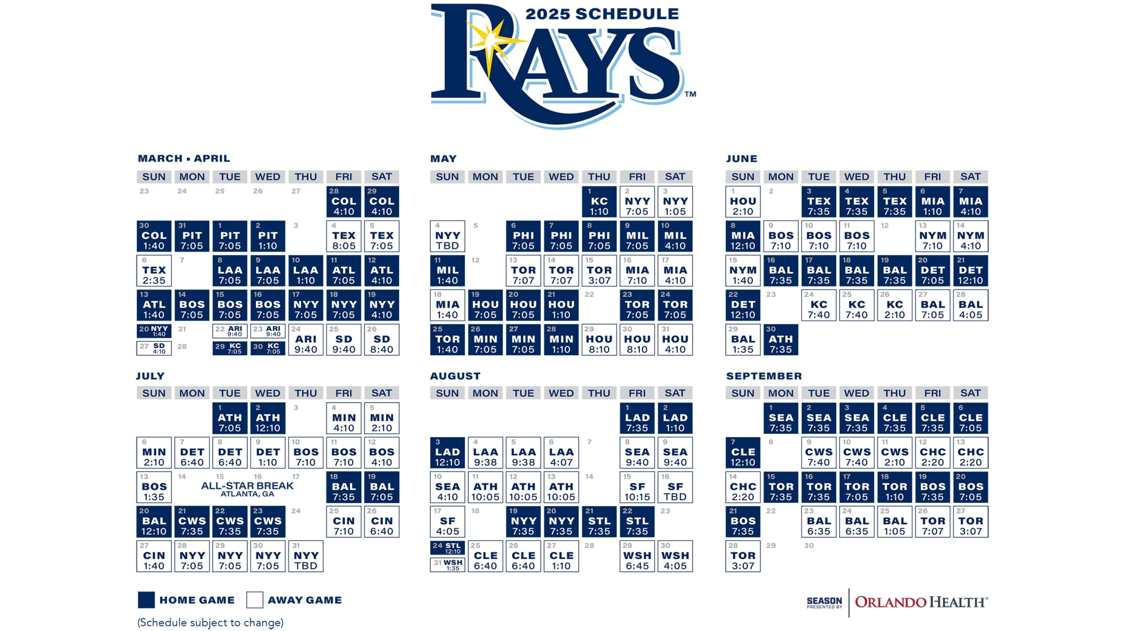 Rays Printable Schedule Tampa Bay Rays