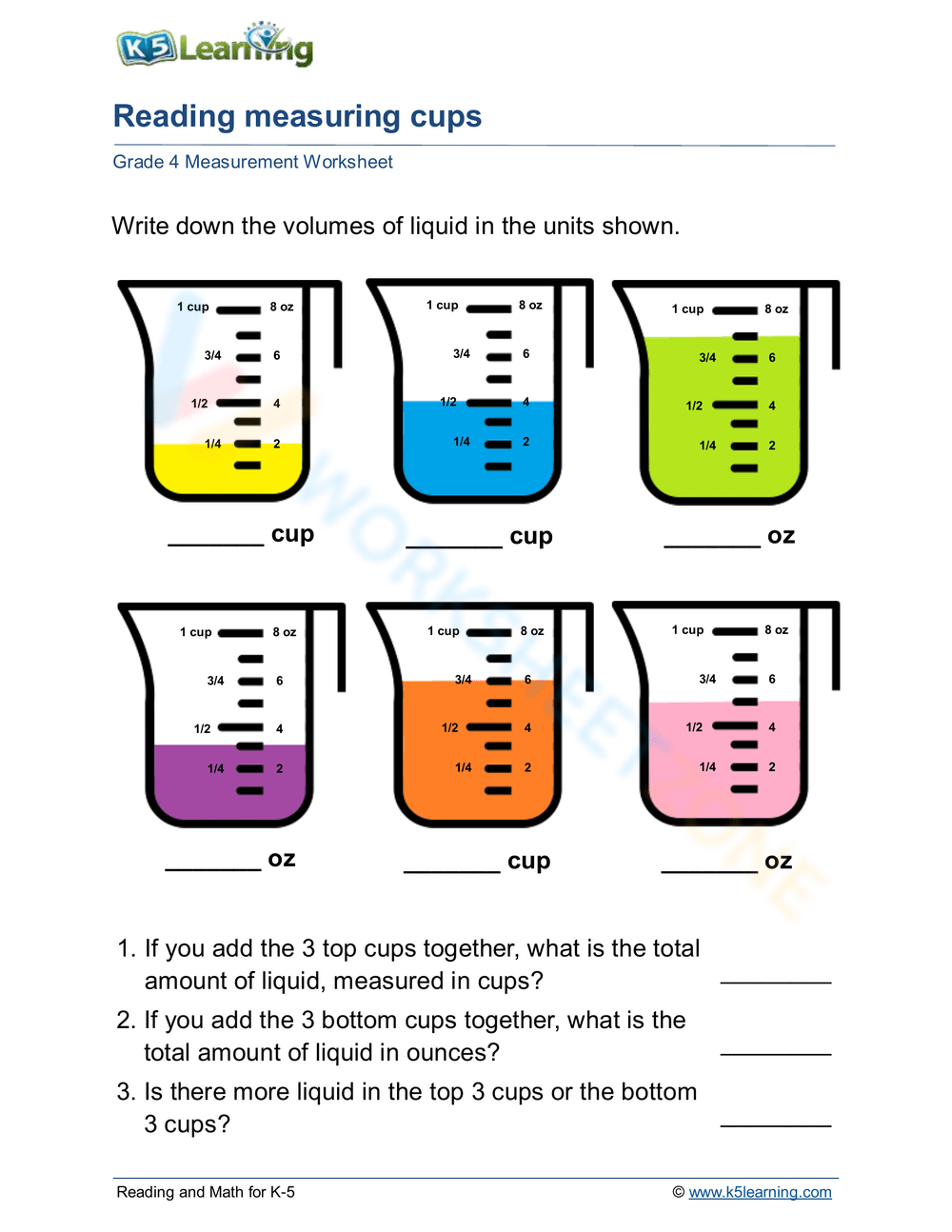 Free Printable Liquid Measurement Worksheets