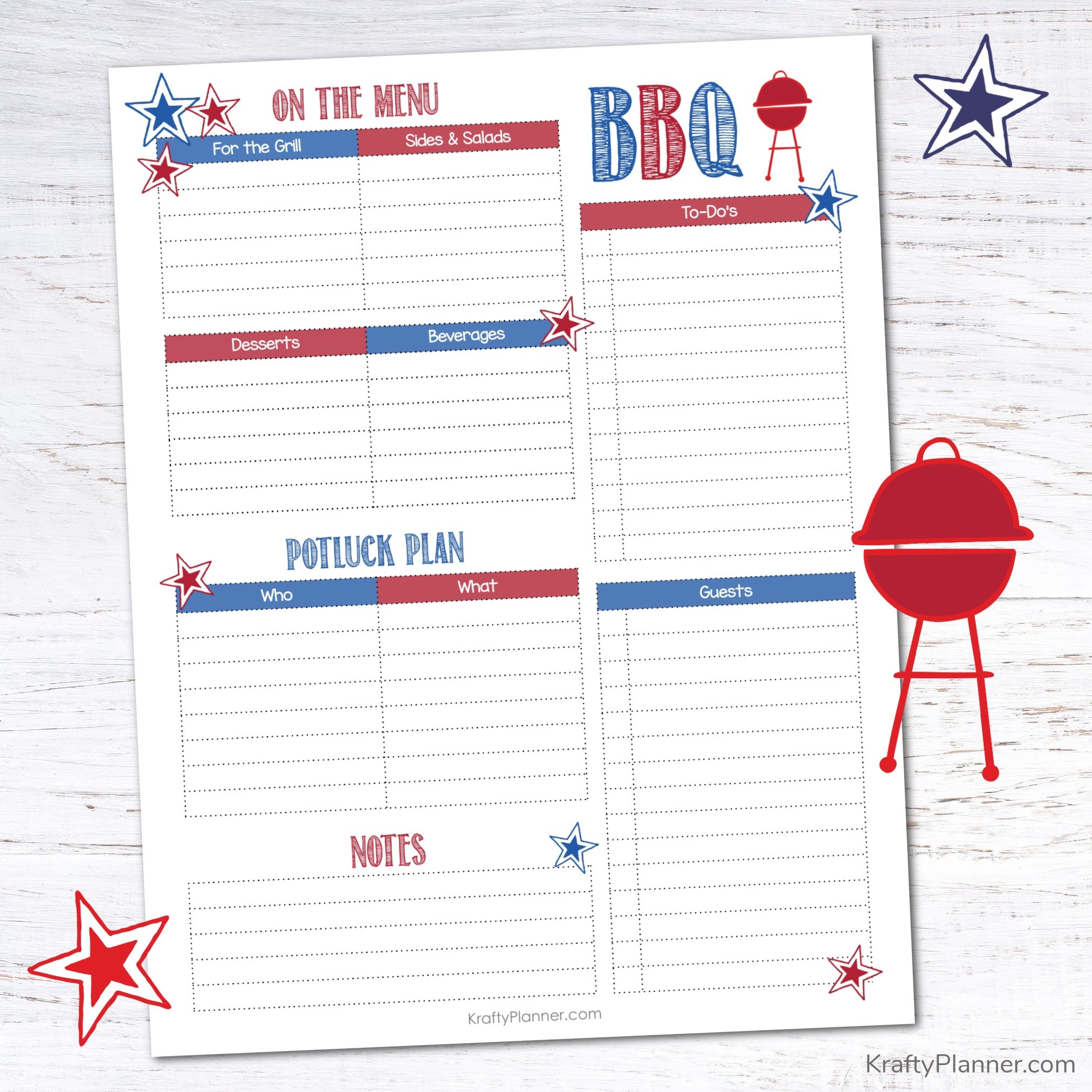 Red White And Blue BBQ Planner Free Printable Krafty Planner
