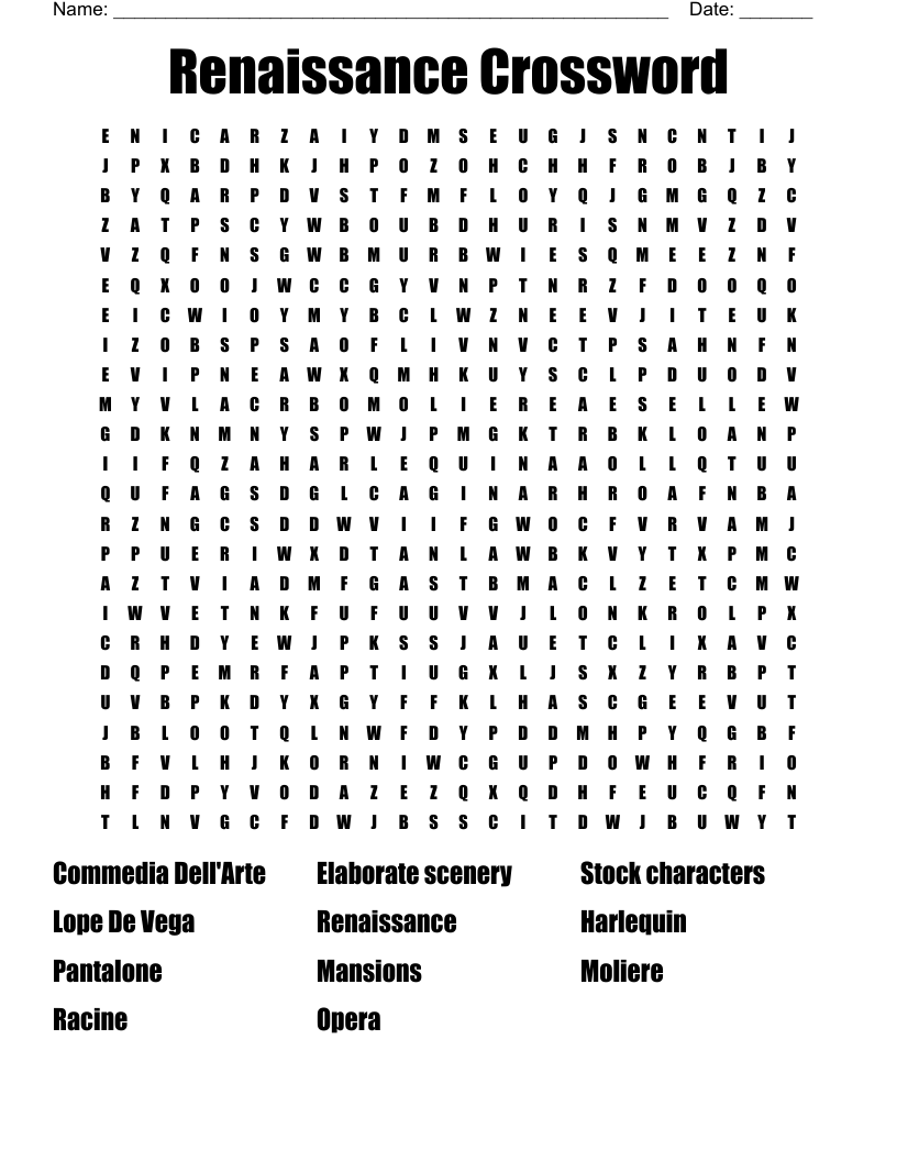 Renaissance Crossword Word Search WordMint