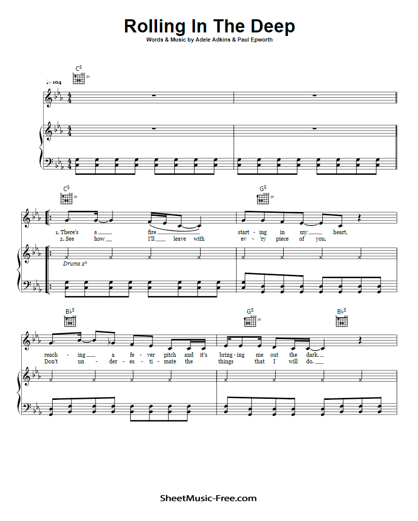 Rolling In The Deep Sheet Music Adele Sheet Music Free