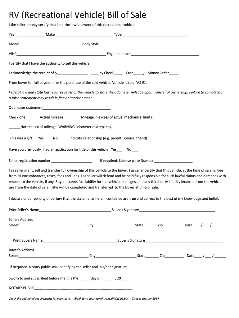 Printable Rv Sale Contract With Payments