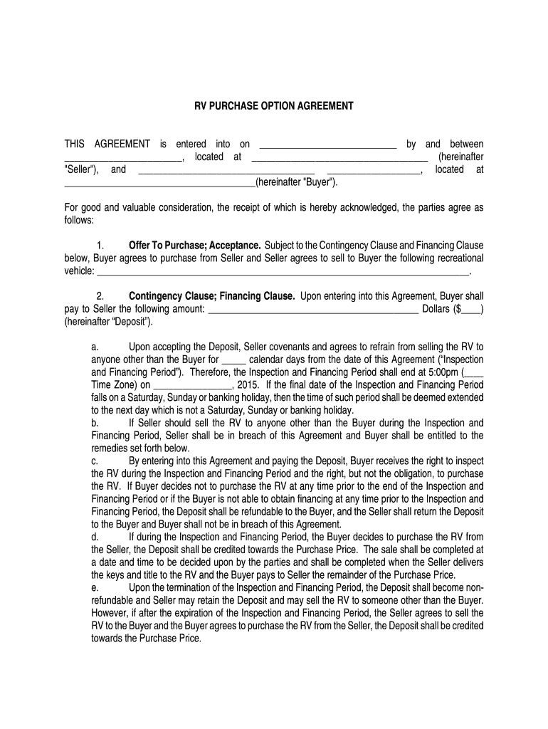 Rv Purchase Agreement Fill Out Sign Online DocHub