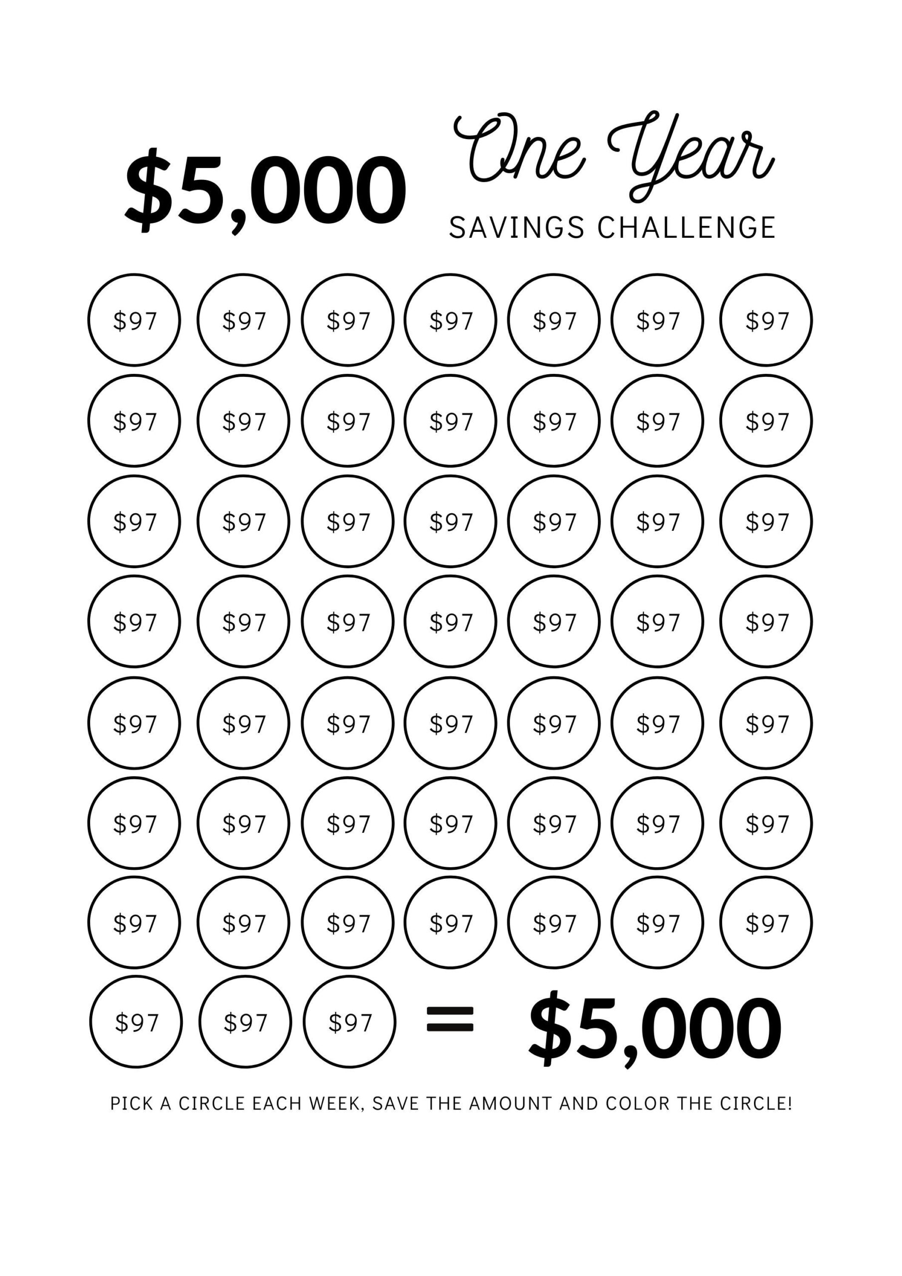 Save 5 000 Dollars In One Year Money Saving Challenge 5K 5 000 Dollar Savings Challenge Tracker Printable Etsy
