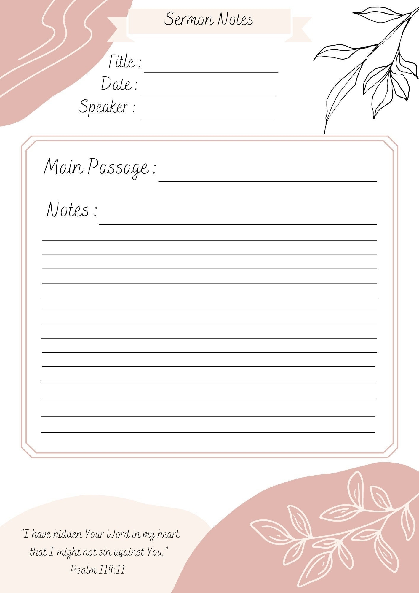 Sermon Notes Sermon Notes Template Digital Print Pdf Png Etsy Canada