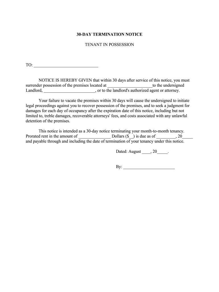 Simple 30 Day Notice To Landlord AirSlate SignNow