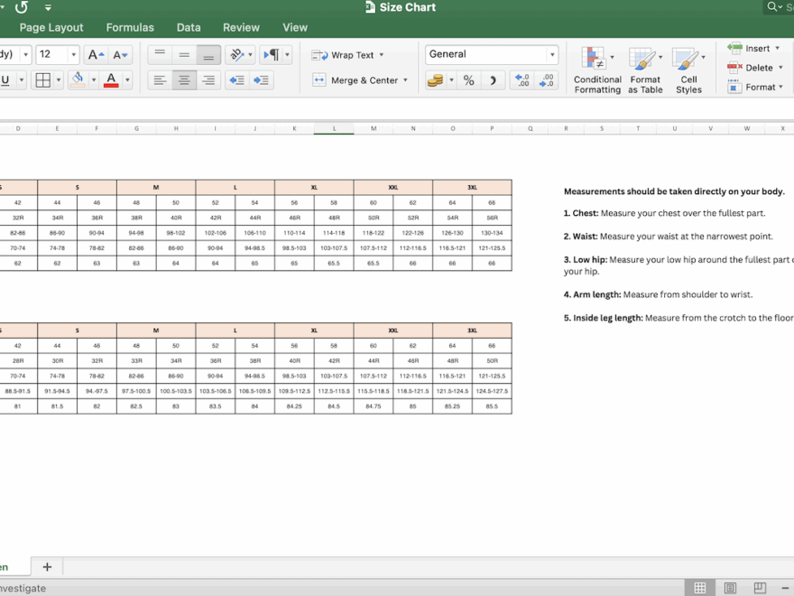 Size Chart Definition Steps FREE EXCEL TEMPLATE Retail Dogma