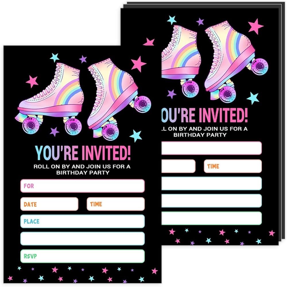 Skating Party Invitations With Envelopes Roller Skate Birthday Party Invitations Cards For Celebration 20 Invitation Cards For Girls Children Boys Party Supplies And Decoration Black Amazon de Home Kitchen