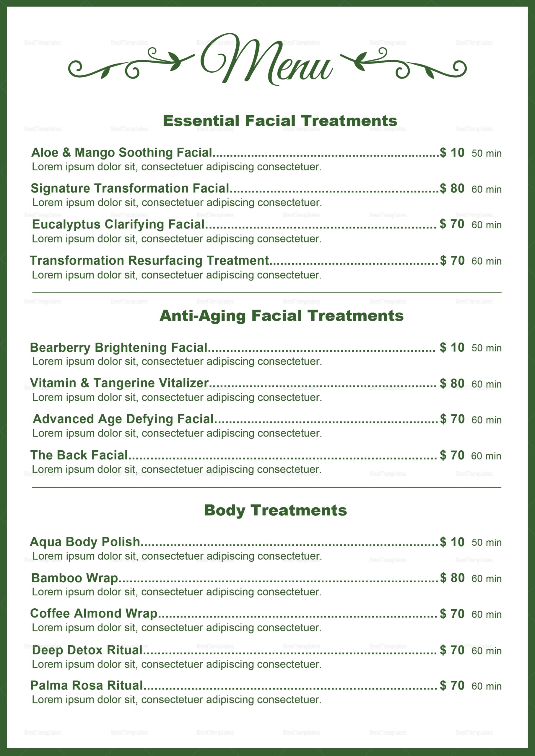 Spa Menu Design Template In PSD Word Publisher Illustrator InDesign