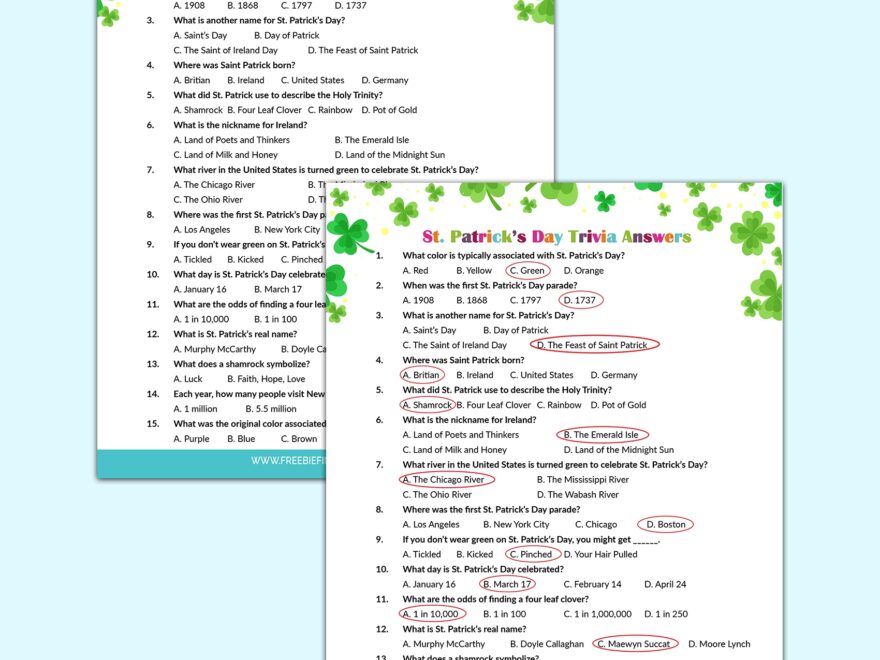 St Patricks Day Crafts Printable Trivia Questions And Answers