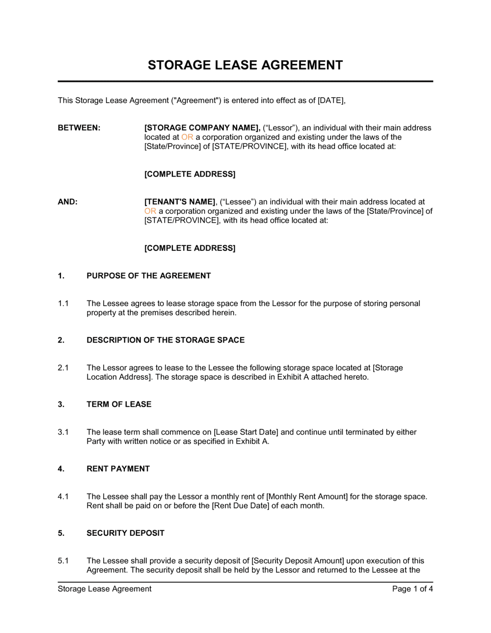 Printable Rental Warehousing Agreement Template