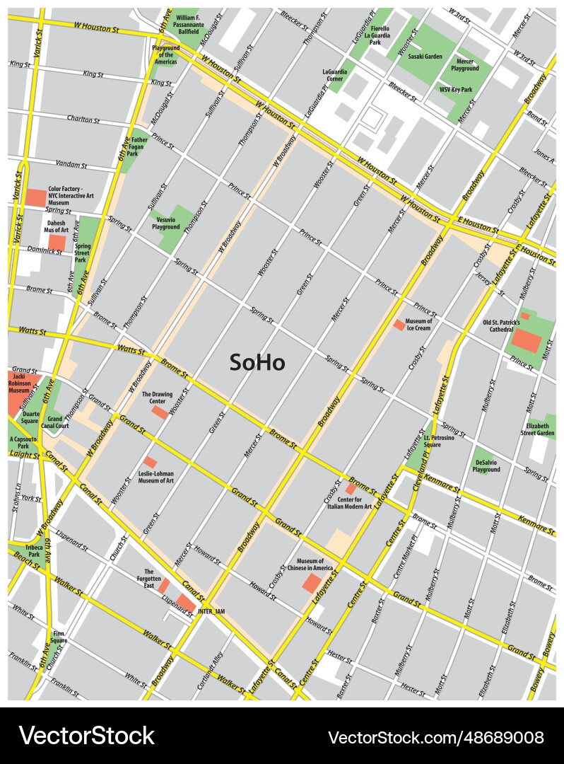 Street Map Of The New York Neighborhood Soho Vector Image