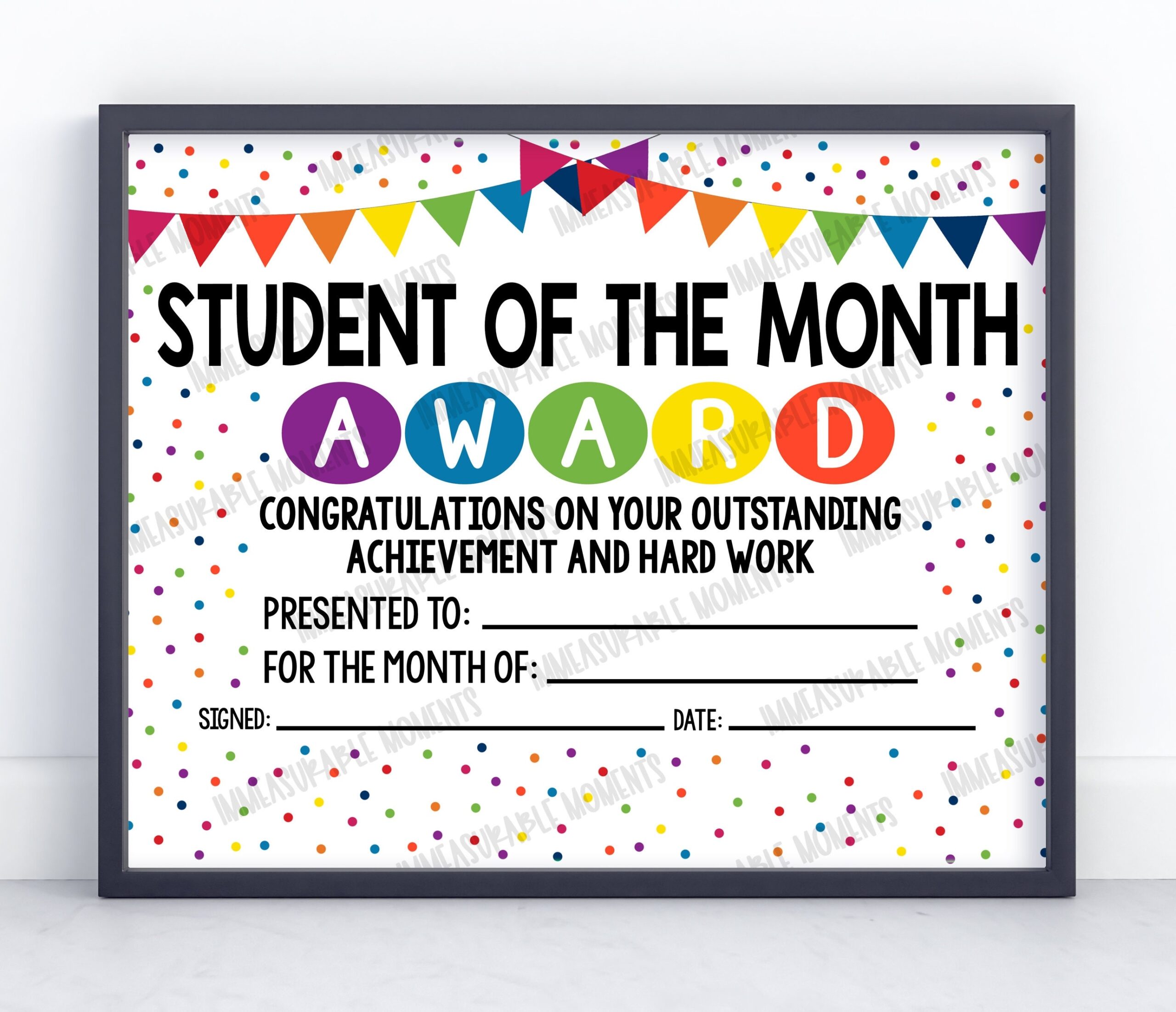 Student Of The Month Award Certificate Colorful Dots Etsy UK