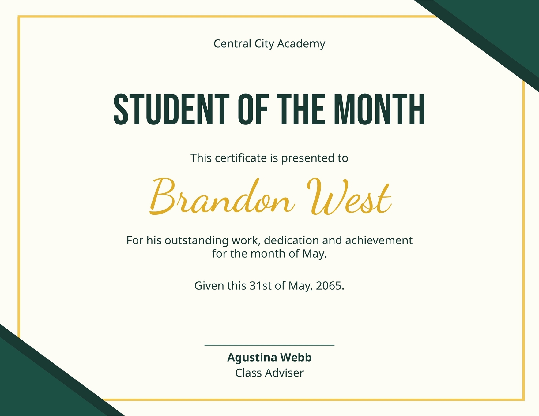 Free Printable Student Of The Month Certificates