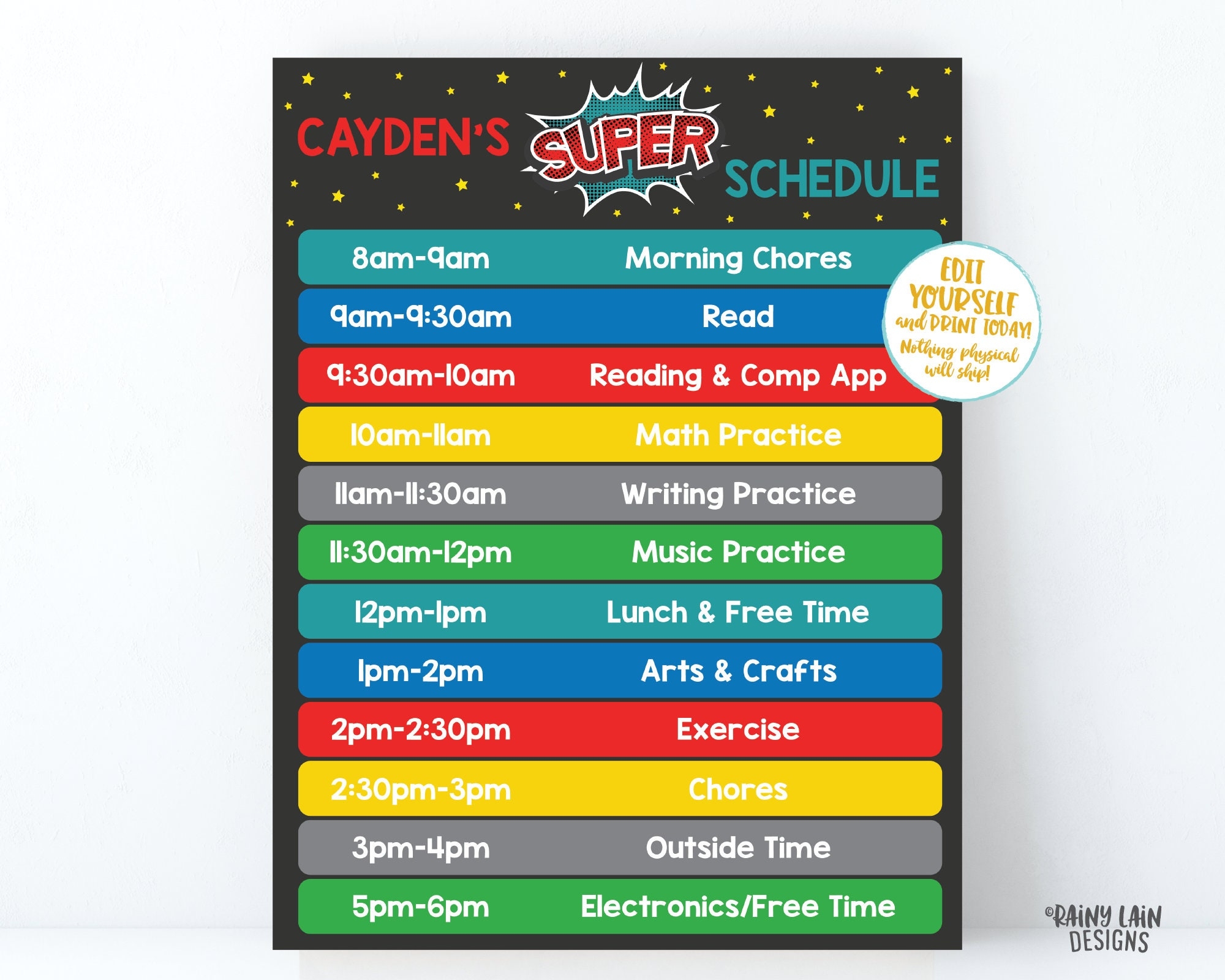 Superhero Home School Schedule Printable Kids Schedule Editable Daily Task List Chore Chart Template Weekly Homeschool Planner Super Hero Etsy