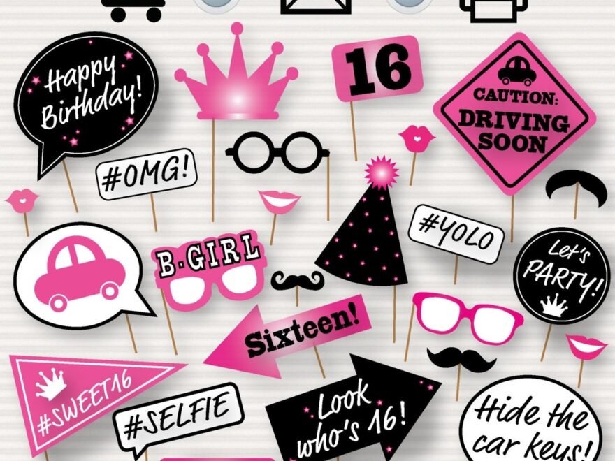 Sweet 16 Photo Booth Printable Props Printable Sweet Sixteen Photobooth 16th Birthday Party Sweet 16 Party Sweet Sixteen Pink DIY Etsy UK